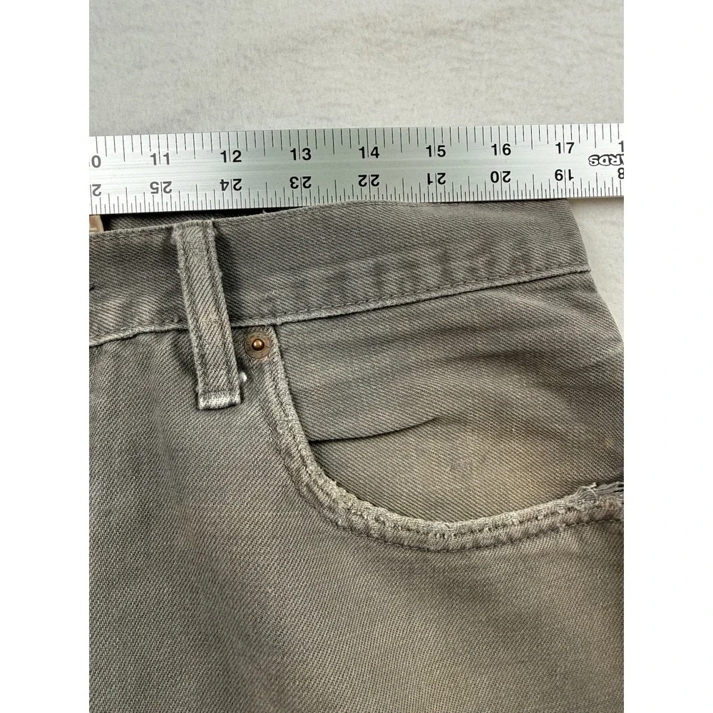 Levi's 505 Straight Fit Trashed Olive Gray Denim Jeans Size 32x32 Rips Stains